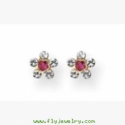 14K Clear & Rose Crystal Flower Earrings