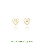 14K Gold 3mm White Zircon Birthstone Heart Earrings