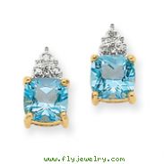 14K Gold Blue Topaz & Diamond Post Earrings