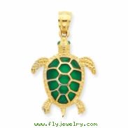14K Green Stained Glassed Sea Turtle Pendant