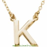 14kt Yellow K 16" Polished BLOCK INITIAL NECKLACE