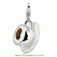 Sterling Silver 3-D Enameled Cappuccino With Lobster Clasp Charm