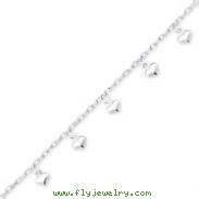 Sterling Silver 9''  Polished Puffed Heart Anklet