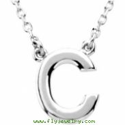 Sterling Silver C 16" Polished BLOCK INITIAL NECKLACE