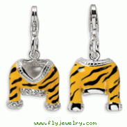 Sterling Silver Cubic Zirconia Polished Enamel Tiger Jacket With Lobster Clasp Charm