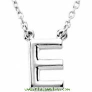 Sterling Silver E 16" Polished BLOCK INITIAL NECKLACE