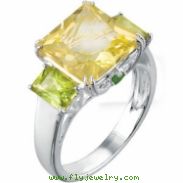 Sterling Silver Genuine Lime Quartz Periodt And Chrome Diopside Ring