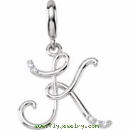 Sterling Silver Pendant Complete with Stone L ROUND 01.00 MM Diamond Polished .03CTW DIAMOND INITIAL