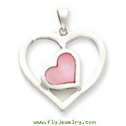 Sterling Silver Pink Enameled Heart In Heart Pendant