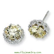 Sterling Silver Round Canary CZ Post Earrings