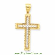 10k & Rhodium Diamond-Cut Cross Pendant