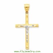 10k & Rhodium Diamond-Cut Crucifix Pendant