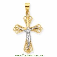 10k & Rhodium Filigree Crucifix Pendant