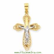 10k & Rhodium Filigree Crucifix Pendant