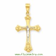 10k & Rhodium Fleur de Lis Crucifix Pendant