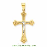 10k & Rhodium Fleur de Lis Crucifix Pendant