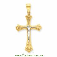 10k & Rhodium Fleur de Lis Crucifix Pendant