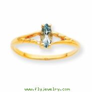 10k Polished Geniune Aquamarine Birthstone Ring