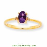 10k Polished Geniune Diamond & Amethyst Birthstone Ring