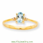 10k Polished Geniune Diamond & Aquamarine Birthstone Ring