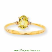 10k Polished Geniune Diamond & Peridot Birthstone Ring