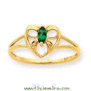 10k Polished Geniune Emerald Birthstone Ring