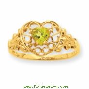 10k Polished Geniune Peridot Birthstone Ring