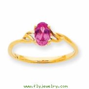 10k Polished Geniune Pink Tourmaline Birthstone Ring