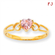 10k Polished Geniune Pink Tourmaline Birthstone Ring