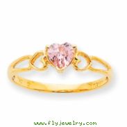 10k Polished Geniune Pink Tourmaline Birthstone Ring