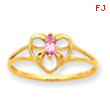 10k Polished Geniune Pink Tourmaline Birthstone Ring