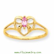 10k Polished Geniune Pink Tourmaline Birthstone Ring