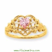 10k Polished Geniune Pink Tourmaline Birthstone Ring