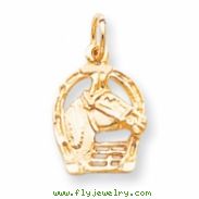 10k Solid Diamond-cut Horsehead in Horseshoe Charm