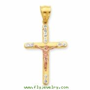 10k Two-tone CZ Crucifix Pendant