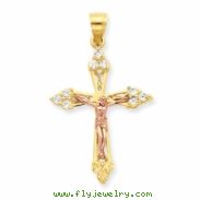 10k Two-tone CZ Crucifix Pendant