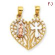 10k Two-tone CZ Religious Break-apart Heart Pendant