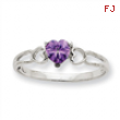 10k White Gold Polished Geniune Amethyst Birthstone Ring