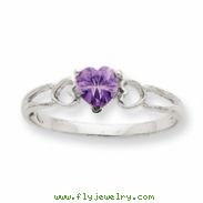 10k White Gold Polished Geniune Amethyst Birthstone Ring