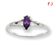 10k White Gold Polished Geniune Amethyst Birthstone Ring