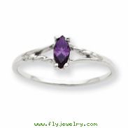 10k White Gold Polished Geniune Amethyst Birthstone Ring