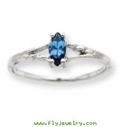 10k White Gold Polished Geniune Blue Topaz Birthstone Ring