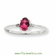 10k White Gold Polished Geniune Dia/Pink Tourmaline Birthstone Ring