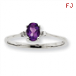 10k White Gold Polished Geniune Diamond & Amethyst Birthstone Ring