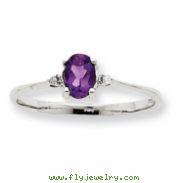 10k White Gold Polished Geniune Diamond & Amethyst Birthstone Ring