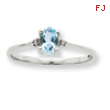 10k White Gold Polished Geniune Diamond & Aquamarine Birthstone Ring