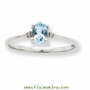 10k White Gold Polished Geniune Diamond & Aquamarine Birthstone Ring