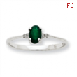 10k White Gold Polished Geniune Diamond & Emerald Birthstone Ring