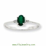 10k White Gold Polished Geniune Diamond & Emerald Birthstone Ring