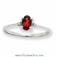 10k White Gold Polished Geniune Diamond & Garnet Birthstone Ring